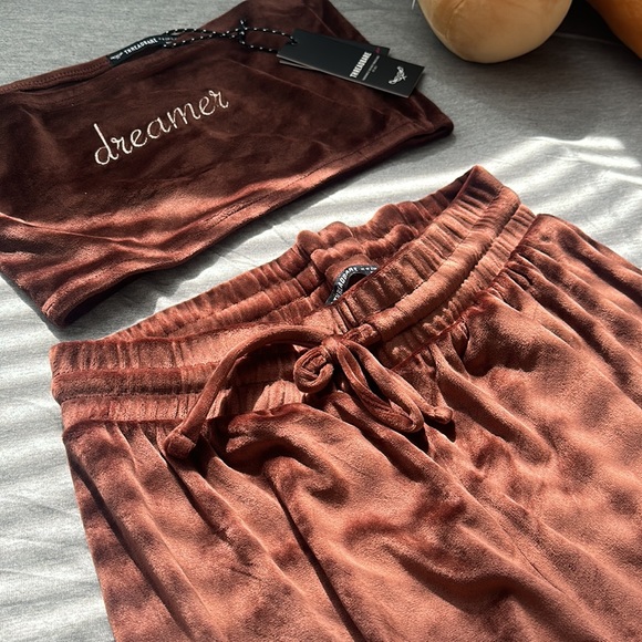 NWT ASOS Threadbare orchid velour bandeau lounge set in brown (price is firm) - Picture 4 of 13